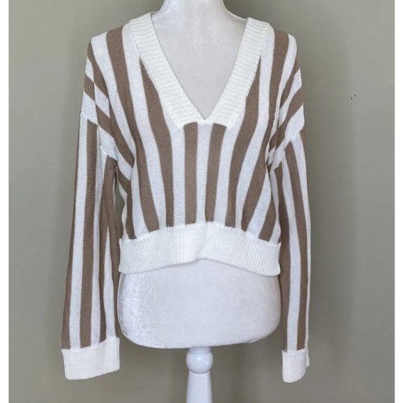 Honey Belle Sweaters - honey belle women’s striped slouchy v-neck sweater